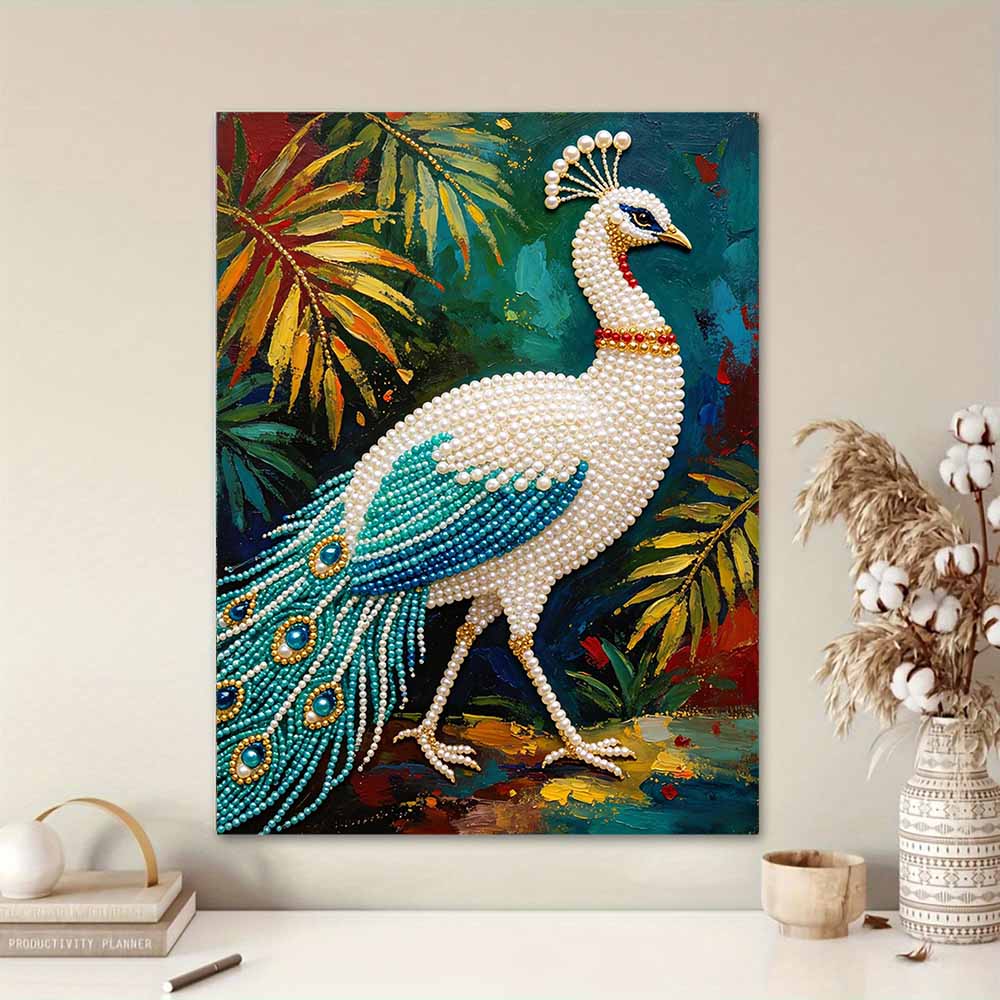 Elegant Peacock Pearl Kit 5D DIY Round Rhinestone Art for Adults Relaxing Handmade Wall Decor National Day Gift Frameless