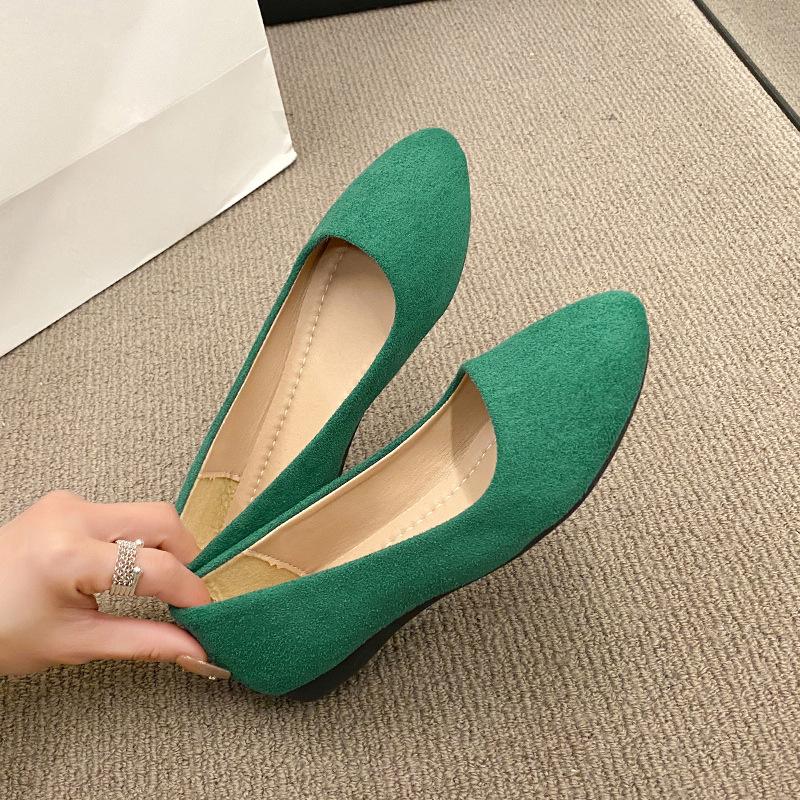 

Замшевые туфли-лодочки женские на плоской подошве однотонные с острым носком на низком каблуке ленивые универсальные для беременных женщин женская обувь старые пекинские тканевые туфли женские большого размера 42 зелёный
