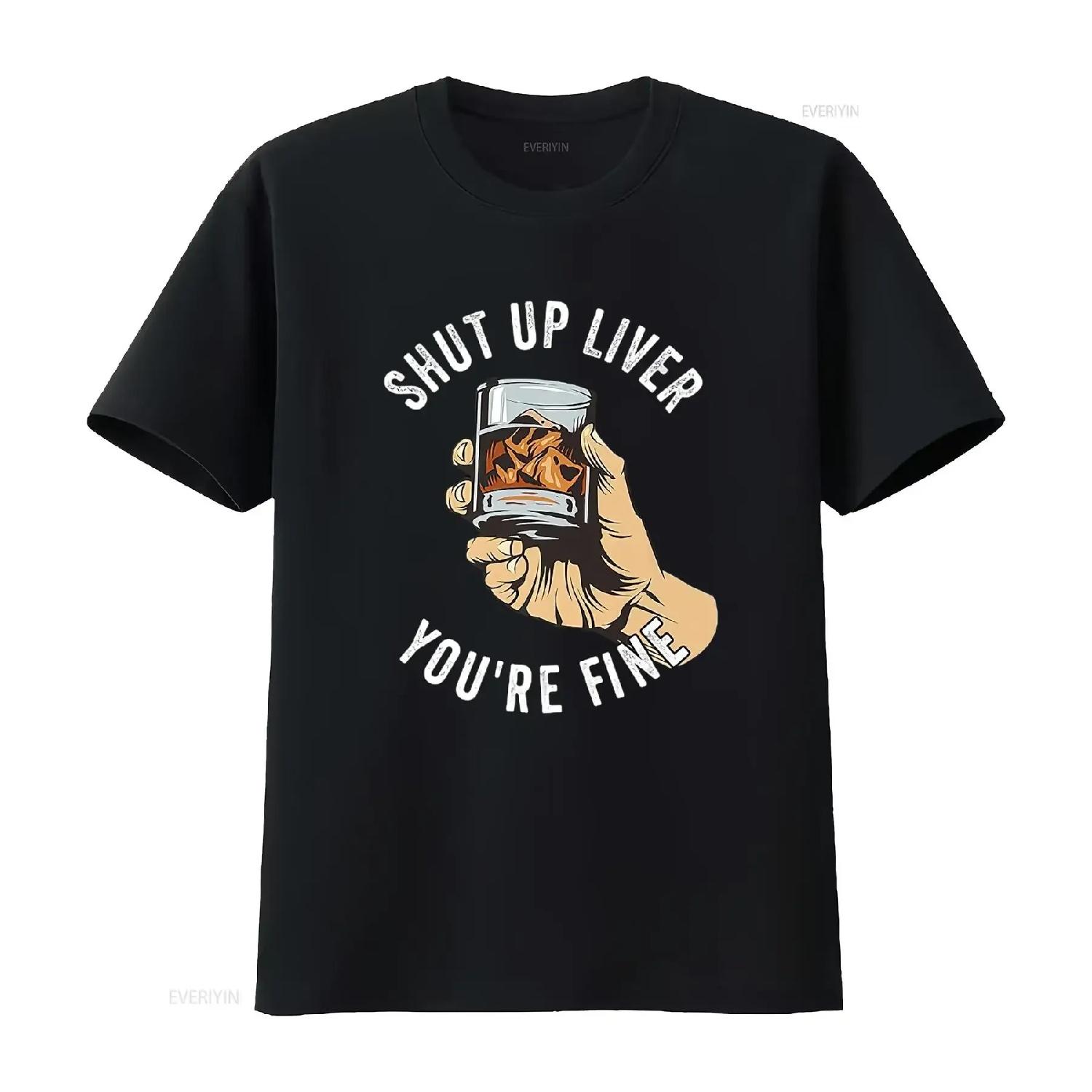 Мужская забавная футболка с принтом «Заткнись, печень, ты в порядке» Черная винтажная стирка Универсальный уличный стиль S