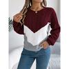 Women's Autumn/Winter Sweatshirt-Style Casual Colour-Block Cable-Knit Bell-Sleeve Pullover Loose-Fit Knitted Top for Ladies