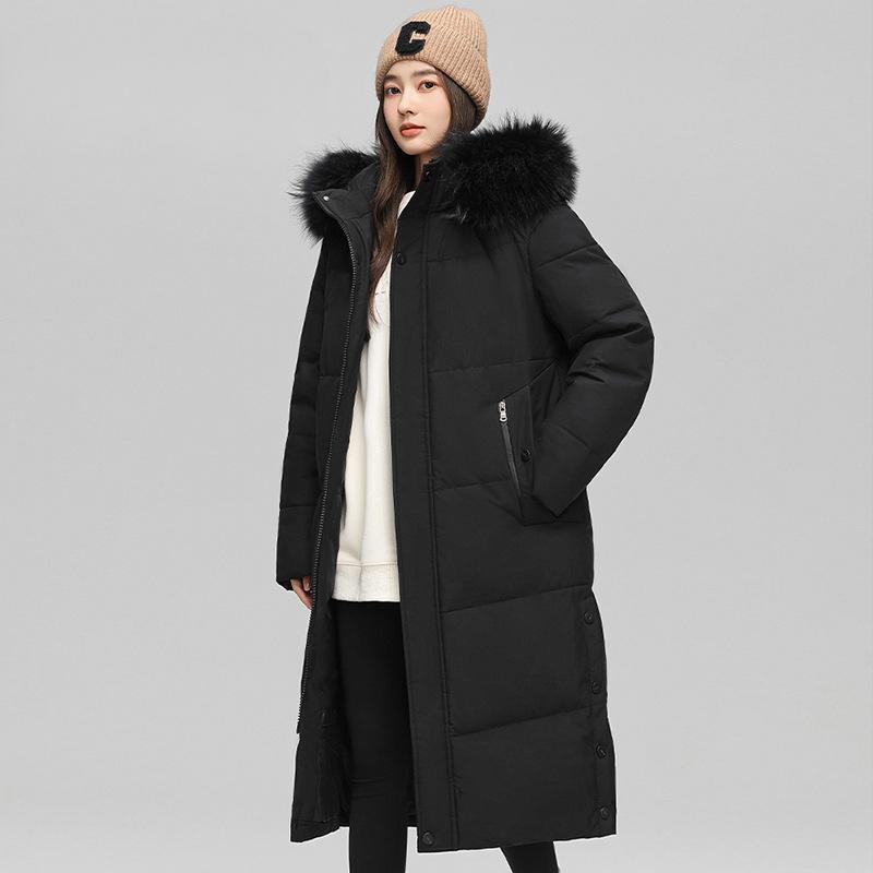 Over-knee Long Down Jacket for Men's Winter New Large Fur Collar Thick Top Couple Hooded Jacket