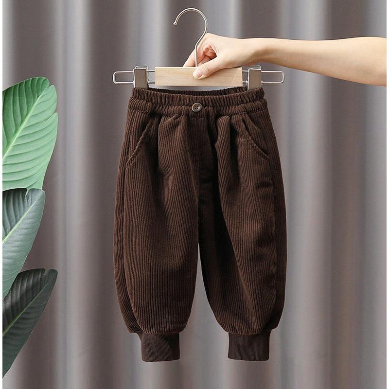 Winter Kids Corduroy Pants Fleece Lined Thick Warm Joggers Boys Girls Casual Sports Trousers