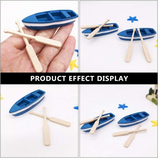 Home Decor 4 Sets Miniature Boat with Oars Resin Canoe Model Figurines Mini Nautical Ocean Beach Scene Ornament for DIY Micro Landscape Accessories