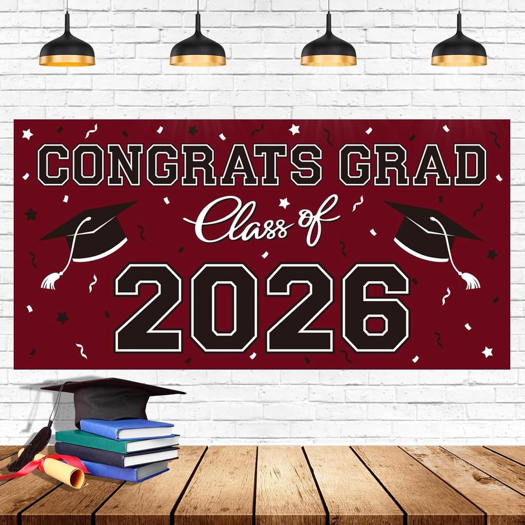 Graduation Party Decorations 2026 Plastic Backdrop - 65" x 32.7" Congrats Grad Banner in Blue, Large Class of 2026 Decorations, Photography & Grad