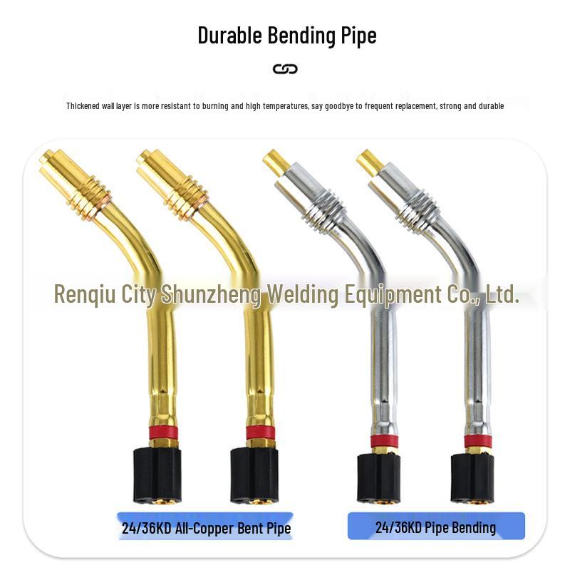 Binzel Style 36KD Argon Arc Welding Gun: All-Copper Bent Nozzle, Contact Tip, Protective Rod, Splitter.