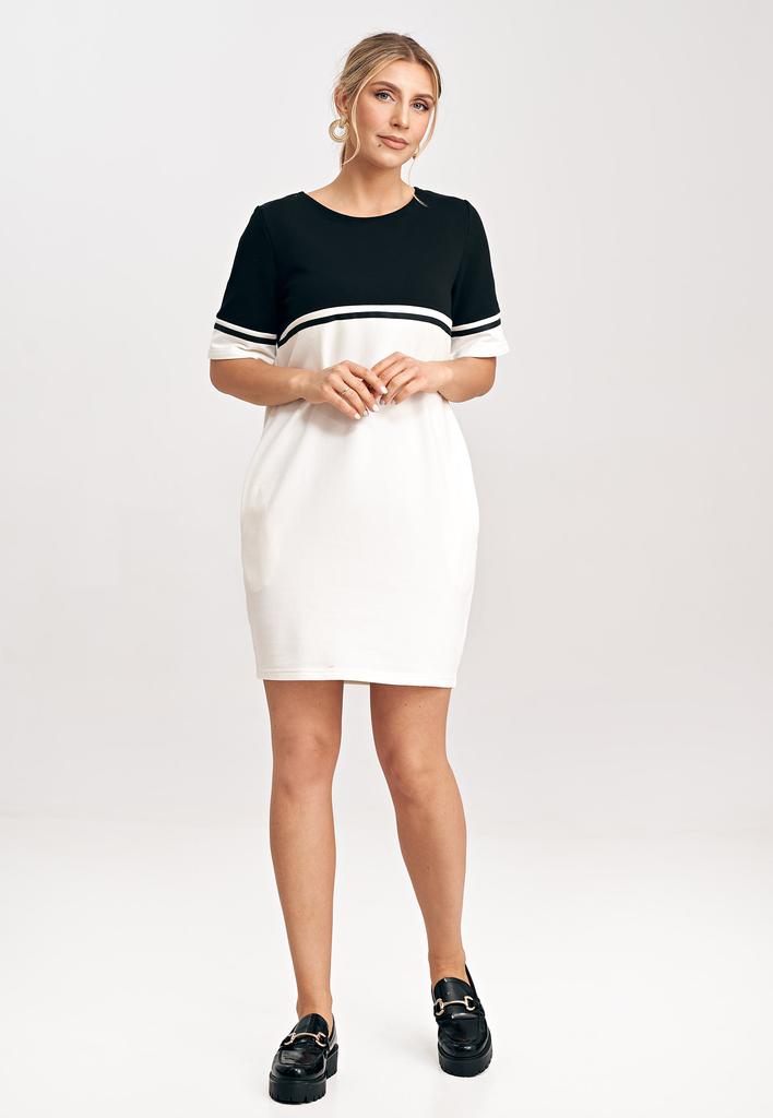Cotton Sweatshirt Dress In Ecru Black M1028 Size S