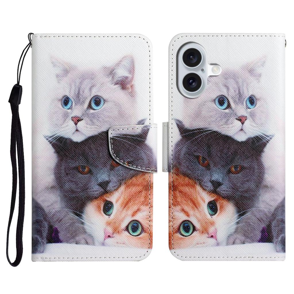 For iPhone 16 Case Pattern Printing Protective Leather Folio Phone Cover