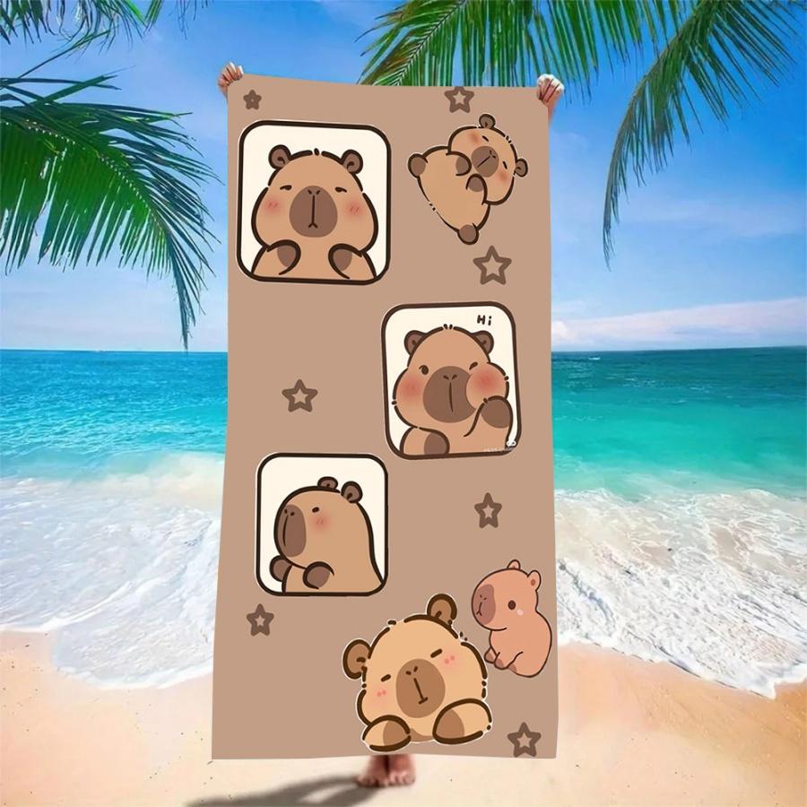 Cute Capybara Face Beach Beach Towel - Super Absorbent Quick Dry Microfiber, Soft Sand-Free Blanket for Picnic & Outdoor