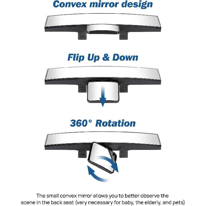 JOYTUTUS Car Rear View Mirror With Baby Mirror, Universal 11 Inch Panoramic Convex Rearview, Clip-On Wide Angle Rear View Reduce Blind Spot