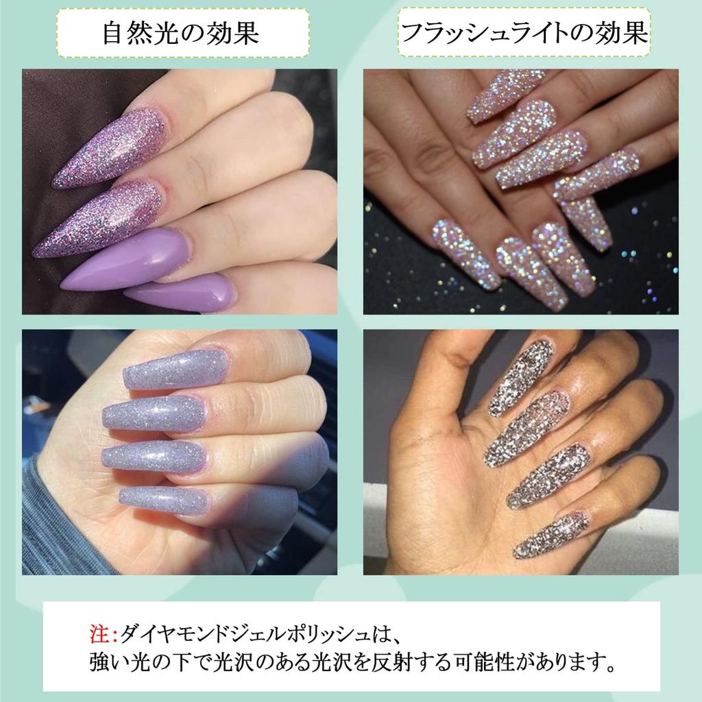 Saviland Flash Nail 6-Color Gel Set with Nail Brush - Glitter Gel Nail Polish Set (Silver, Purple, Blue)