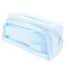 Pencil Pouch Blue Large Capacity Canvas Pen Bag with Transparent Compartment for School Office Travel