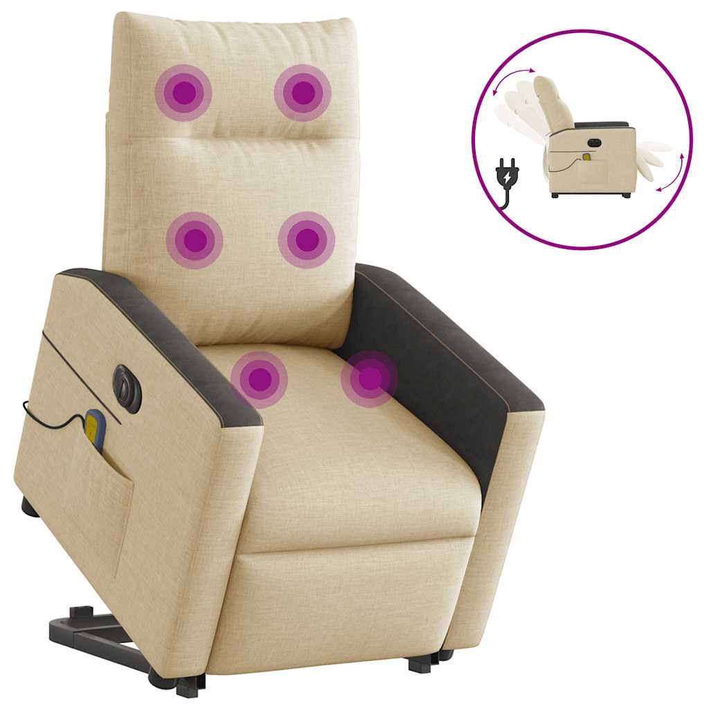 Electric Massage Recliner with Rising Function Cream Fabric