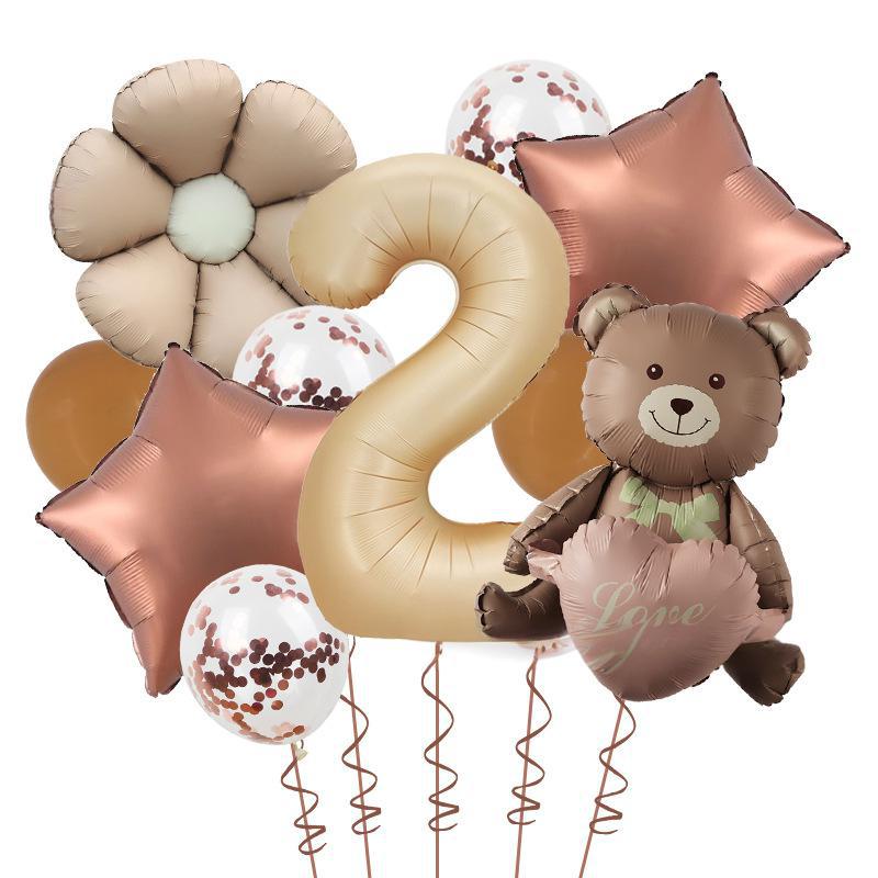 Matte Love Bear Colored Daisies 40 Inch Caramel Cream Aluminum Film Sequins Latex Balloon Birthday Set