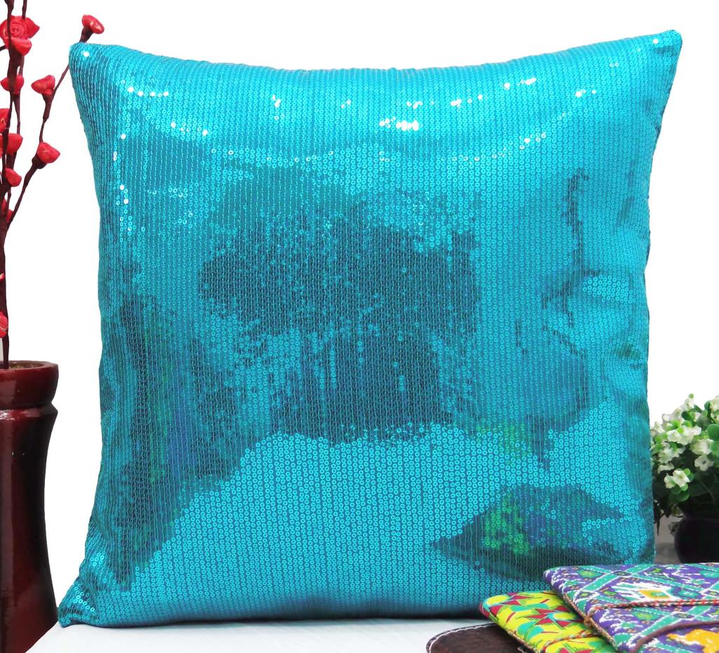 Yuga Blue Sequin Metallic Throw Cushion Cover Sparkle Pillow Wedding Decor Lounge 12 X 12