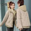 Women Winter Coat Fake Two-piece Zipper Button Closure Padded Hooded Turn-down Collar Pure Color Thin Short Type Down Cotton Filling Jacket