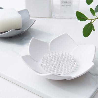Simple Lightweight High Quality Easy To Use Silicone Soap Tray Holder Storage Draining Plate Lotus Shape Box