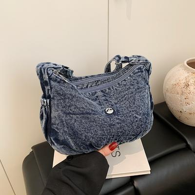 Borsa a doppio strato piccola quadrata, borsa in denim, borsa a tracolla leggera da donna.