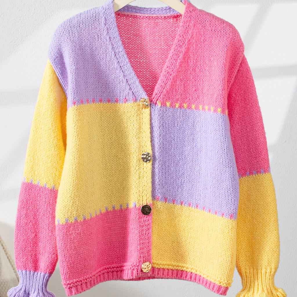 Cardigan Lavorato a Maglia a Righe Donna Autunno Inverno Scollo a V Monopetto Manica Lunga Top Moda Casual Chic Maglioni Femminili