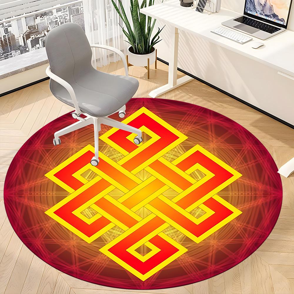 1pc Knot Symbol Chair Carpet for Office, Round Polyester Mat, Indoor Decor for Office, Washable Non-slip Carpet yy251219072