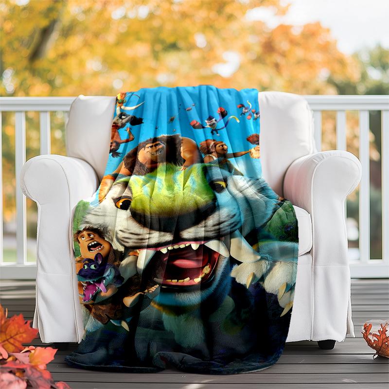 Coperta stampata a tema I Croods - Perfetta per divano, letto, viaggi e uso all'aperto | Lavabile in lavatrice, accogliente e resistente.