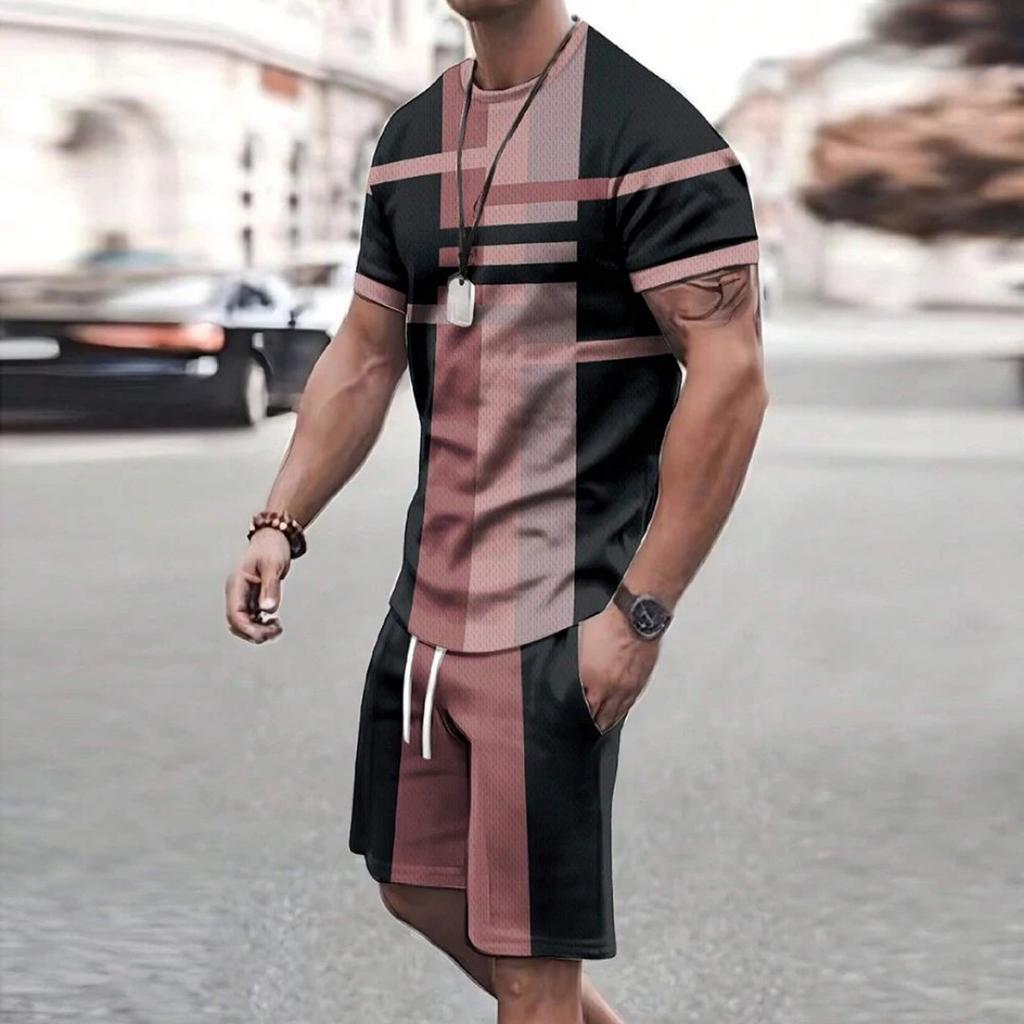 Moda 2025 nuevo conjunto de pantalones cortos deportivos para hombre y camiseta de manga corta estilo casual, conjunto de dos piezas retro, fresco y transpirable