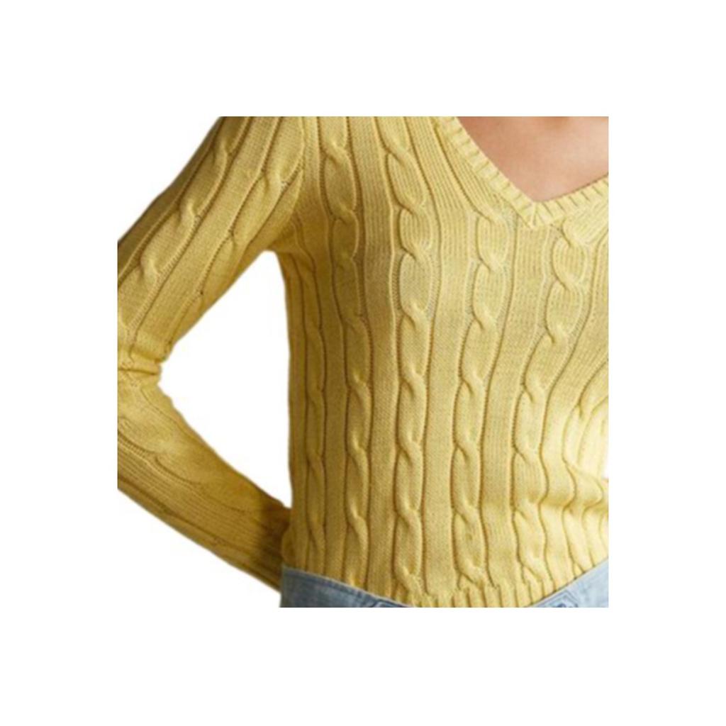 Polo Ralph Lauren Solid Logo V-Neck Long Sleeve Knit Sweater Women Sweater Yellow 211570011-102