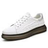 European Men's White Lace-up Shoes: Embossed Cowhide Crocodile Pattern, Comfortable, Versatile Thick Sole, Trendy Casual Design.