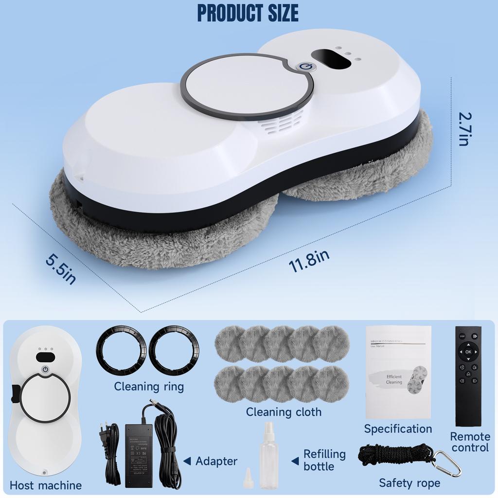 Auto Window Cleaning Robot Edge Detection AI Path Single-sided water spray 5600PA Suction Power