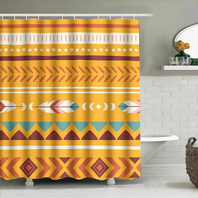 Stylish Geometric Pattern Shower Curtain For Bathroom Decor Modern Abstract Design Waterproof Fabric With Hook Rings Set 72X84In