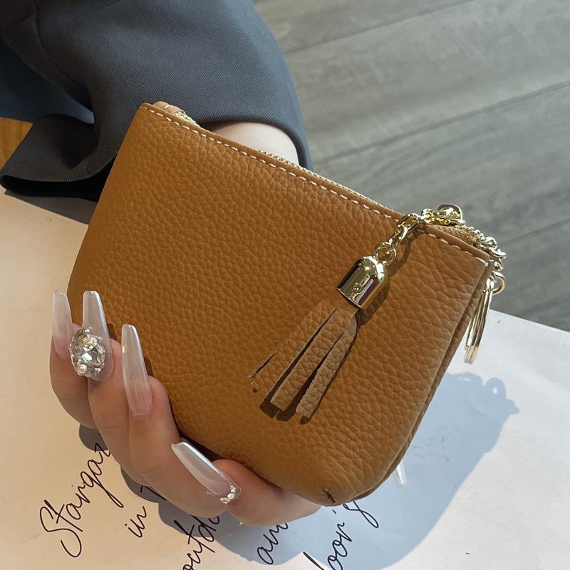 2024 New Tassel Coin Purse Mini Genuine Leather Women Wallets With Keychain Excellent Cowhide Purse Key Wallet Card Holder