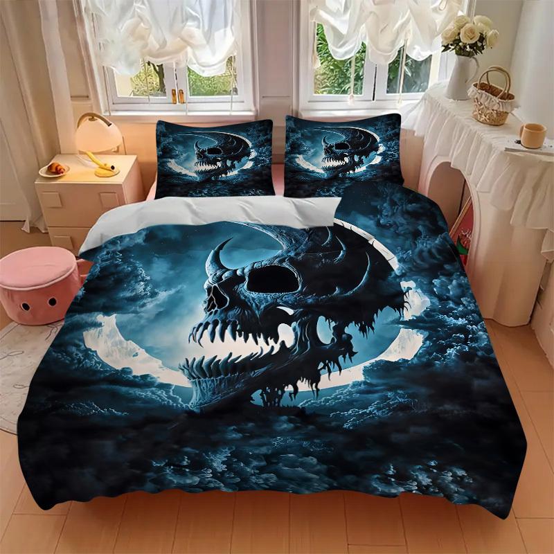 3pcs Moon Skull Bedding Set, Includes Without Pillow Inserts, Soft Comfortable Bedding Set,All-Season Use A0924060