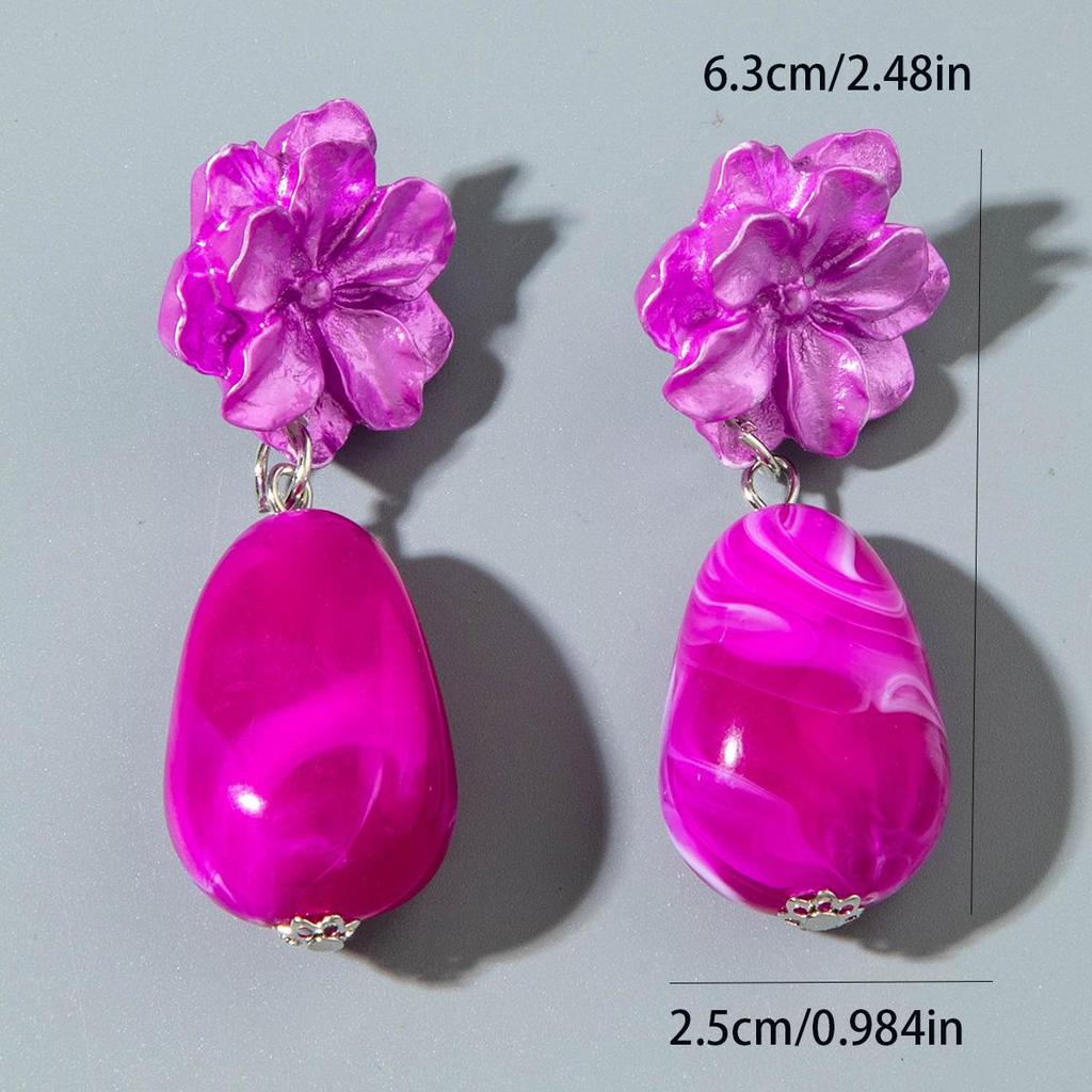 Unique Purple Camellia Stone Pendant Earrings for Women's Jewelry Vacation Matching Earrings