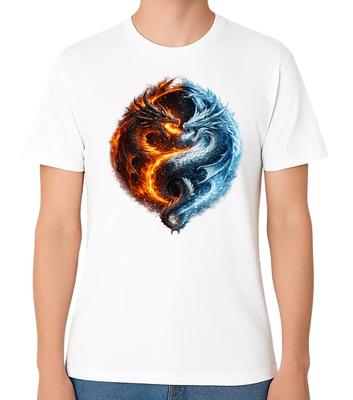 Yin Yang Fire Ice Dragon Art T-Shirt Fantasy Mythical Gift Unisex Tee