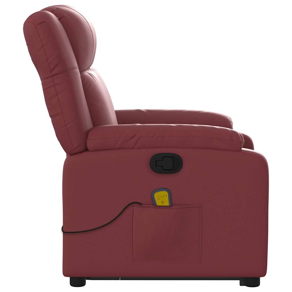 Massage Recliner with Rising Assistance Burgundy Artificial Leather
