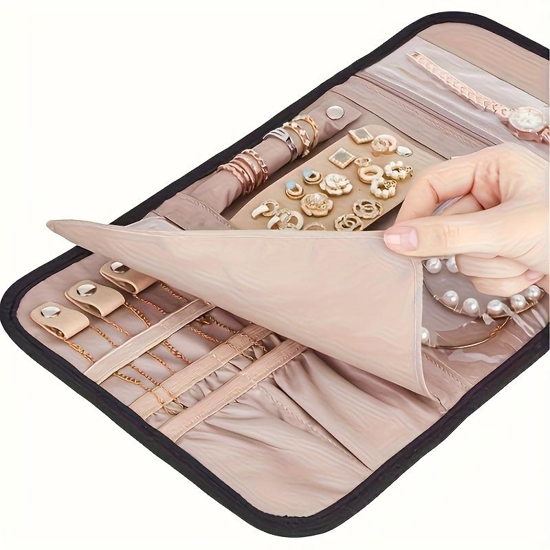 [Elegante Organizzazione da Viaggio] Organizer Arrotolabile Portatile per Gioielli - Design Trapuntato, Chiusura a Bottone a Pressione | Contiene Collane, Anelli, Orecchini e Braccialetti | Compatto