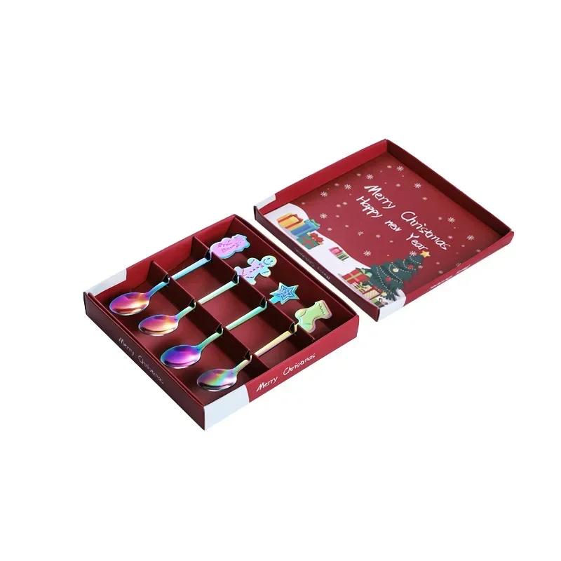 Creative Fashion Simple Christmas Small Spoon Gift Set Stainless Steel Spoon Tableware Round Cake Dessert Ice Cream Spoon