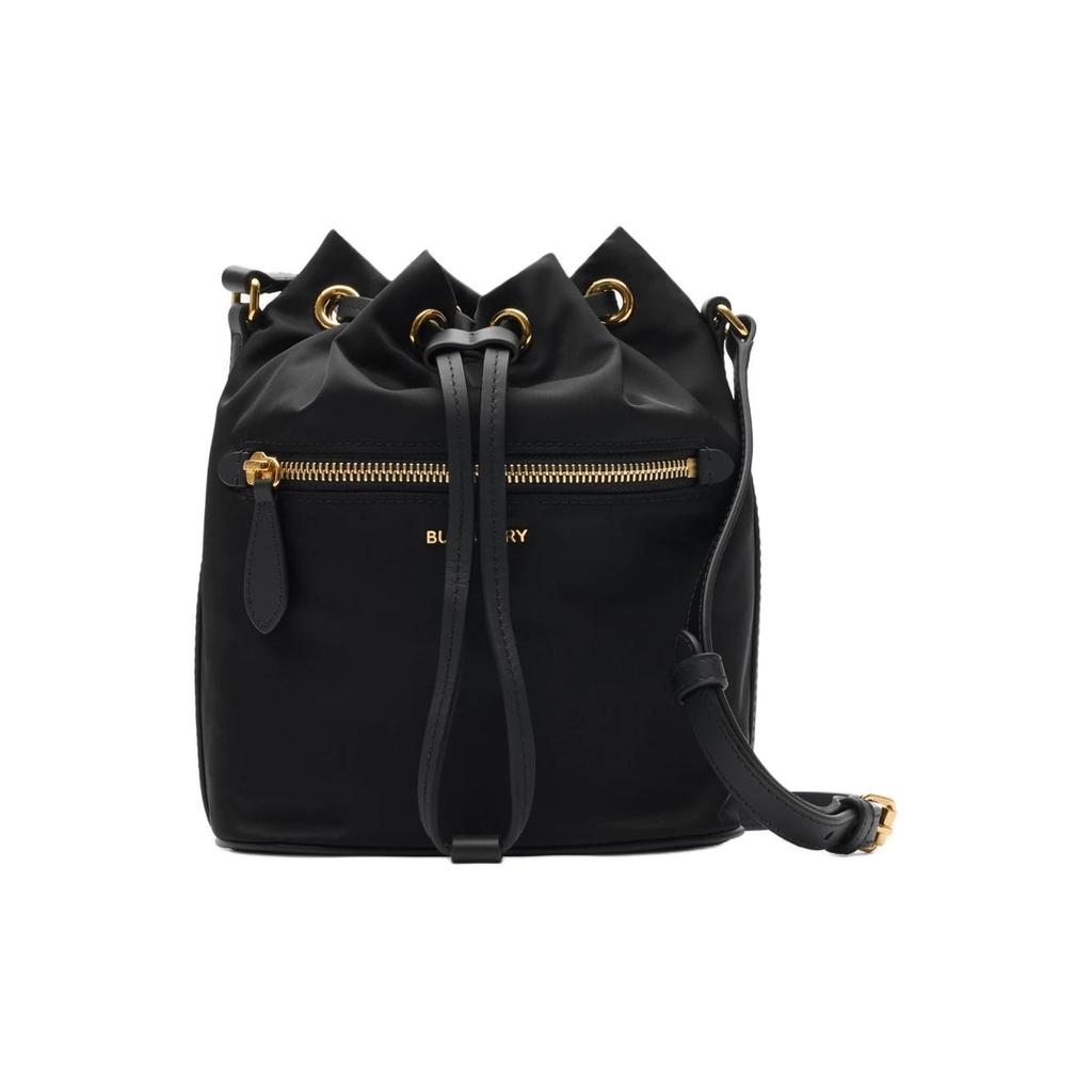 Burberry Nylon Bucket Bag Black Leather Trim Drawstring Crossbody Handbag 81092671
