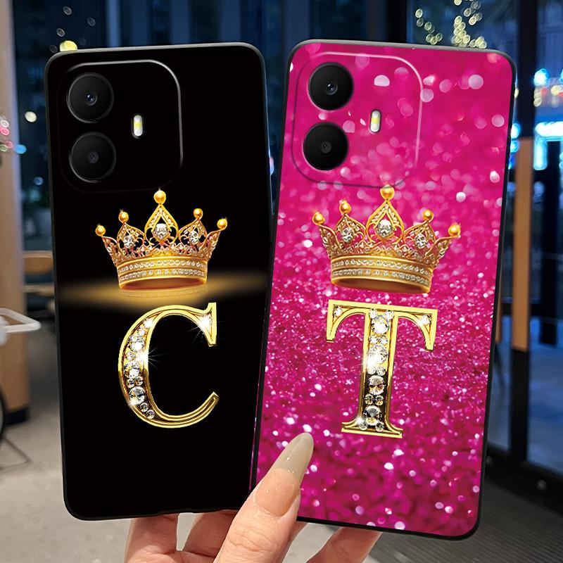 Couple Case For TCL K70 4G/K70 Power 4G Bumper Black Silicone Shockproof Soft Casing Beautiful Trendy Crown Letter Pattern Cover