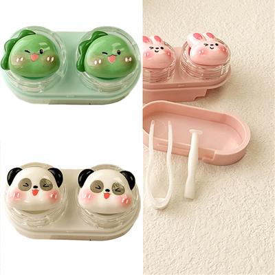 Travel Friendly Cartoon Contact Lens Case Leakproof Hygienic Storage Case with Tweezer Wearing Tool for Daily Use