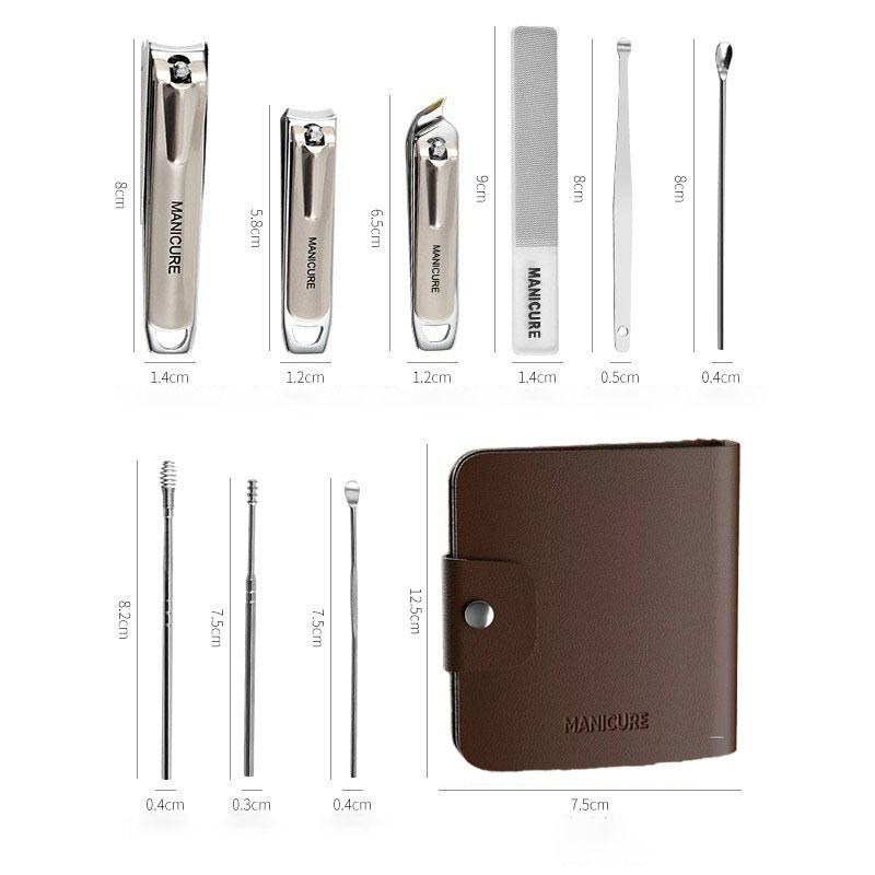 

Portable Manicure Pedicure Set 10 Pcs Nail Clippers Kit Professional Stainless Steel Grooming Tools with Travel Case коричневый