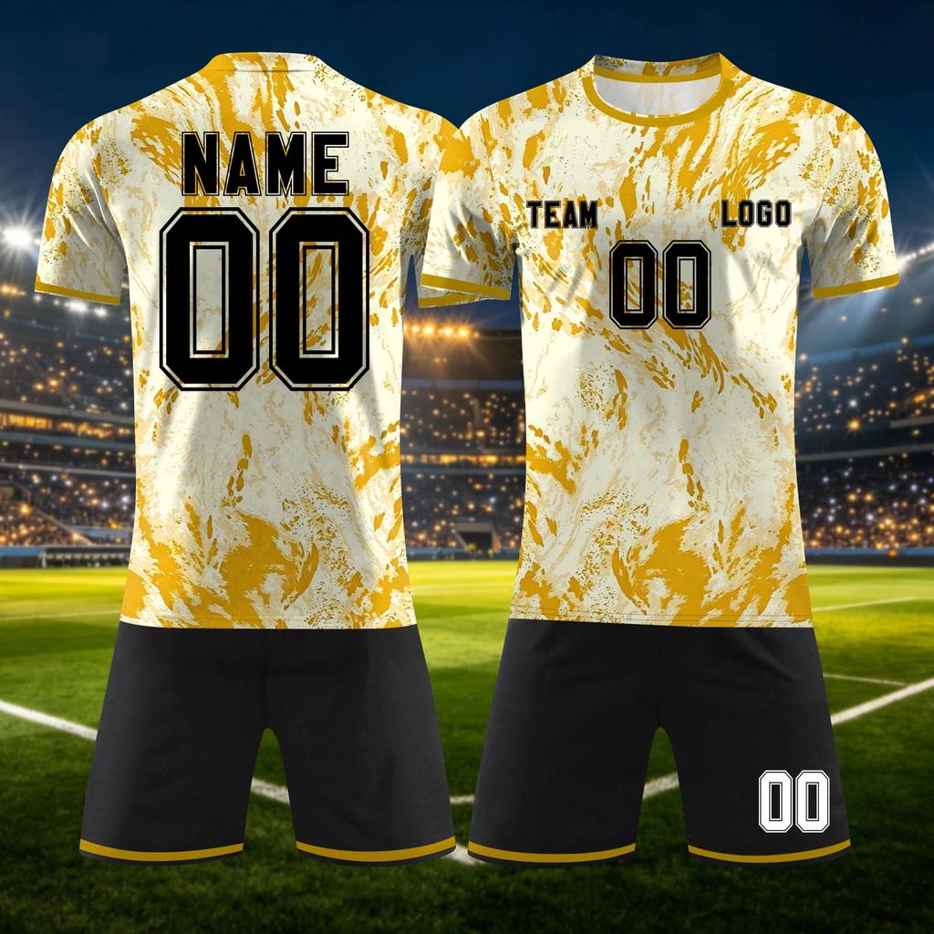 Customizable Two Piece Sports Jersey Set with Short Sleeve Top and Shorts for Team DIY Personalization Soccer Basketball Uniform