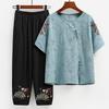 Sommerkleidungsanzug für Mütter mittleren Alters Baumwoll-Leinen Kurzarm-T-Shirt Wadenlange Hosen Sets Für Damen 2-teiliges Outfit