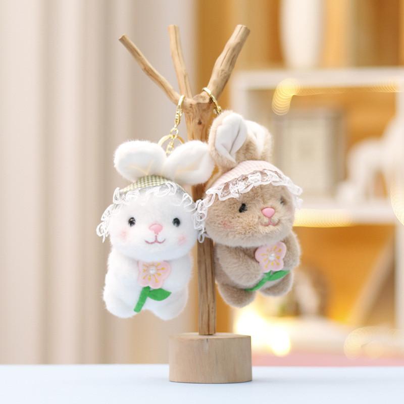 Rabbit Cute Rural Embracing Flowers Plush Toy Keychain Kid Gift Perfect Choice
