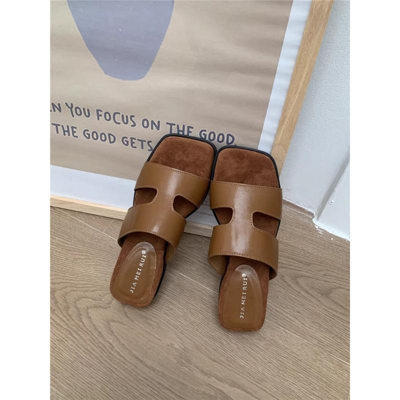 Wedge Heel Retro Beige One-word Slippers Fairy Shoes Wear Summer Skirt Versatile Small Sandals