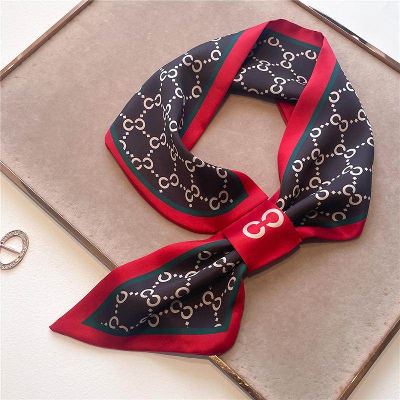 Fashion Silk Scarf Diagonal Long Silk Scarf Spring and Summer New Imitation Silk Stripe with Shirt Scarf Women's Scarf