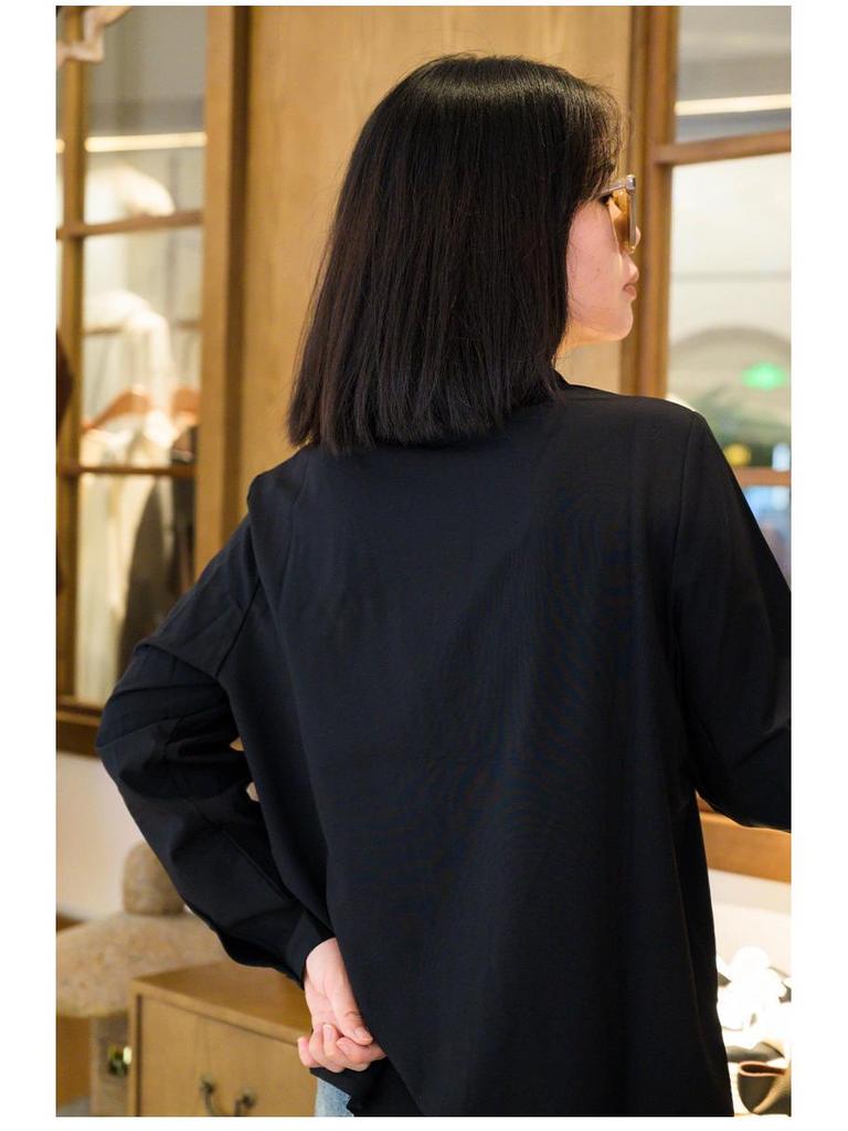 YUN Ink Black Women's Loose Casual Long-Sleeve Shirt Jacket - 2025 Autumn Collection