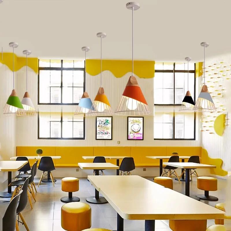 Multicolor Café Restaurant Wood Chandelier Iron Art Hanging Lights Pendant Lamp E27 Ceiling Nordic Modern Home Decor Appliance