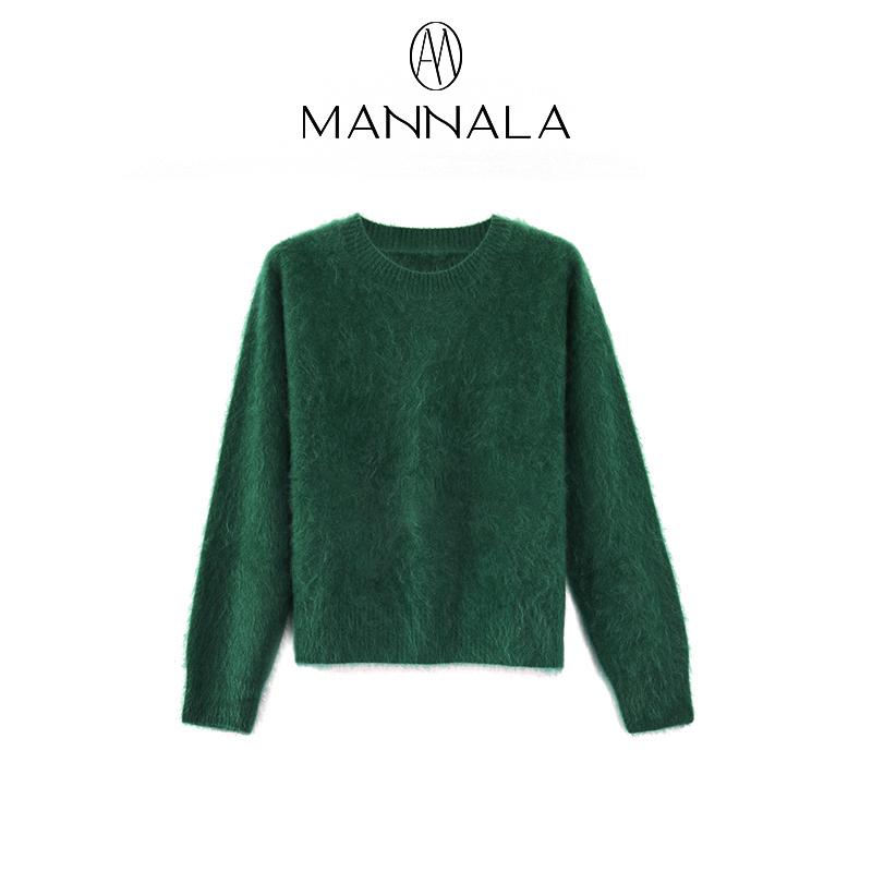 Classic Round Neck Cashmere Sweater - Autumn/Winter, Short, Brushed Wool, Flocked, Simple Design.