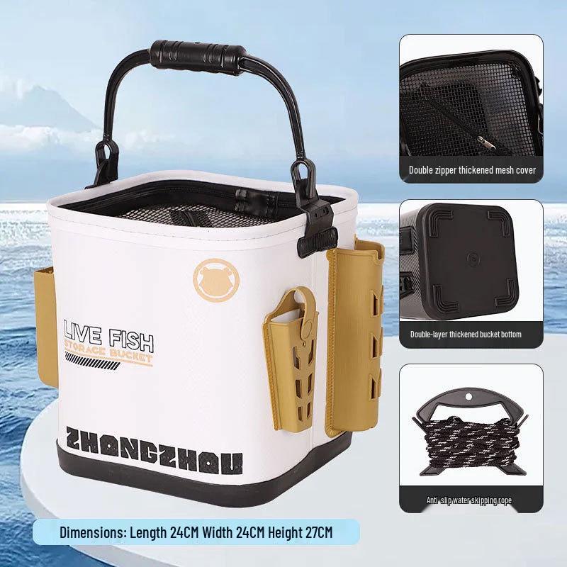 Foldable Multi-Purpose EVA Fishing Bucket: Portable Live Fish Keeper and Lure Container for Outdoor Use.