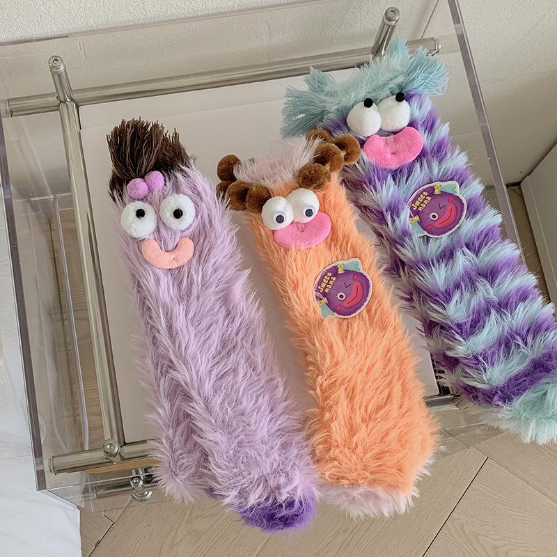 Ugly Cute Funny Coral Fleece Women'S Socks Xiaohongshu Thickened Thermal Tube Socks Floor Socks Home Socks